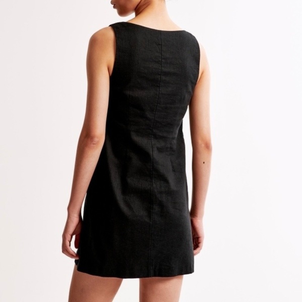 New Abercrombie & Fitch Black Mara Linen-Blend Vest Mini Dress Large Petite - Picture 5 of 8